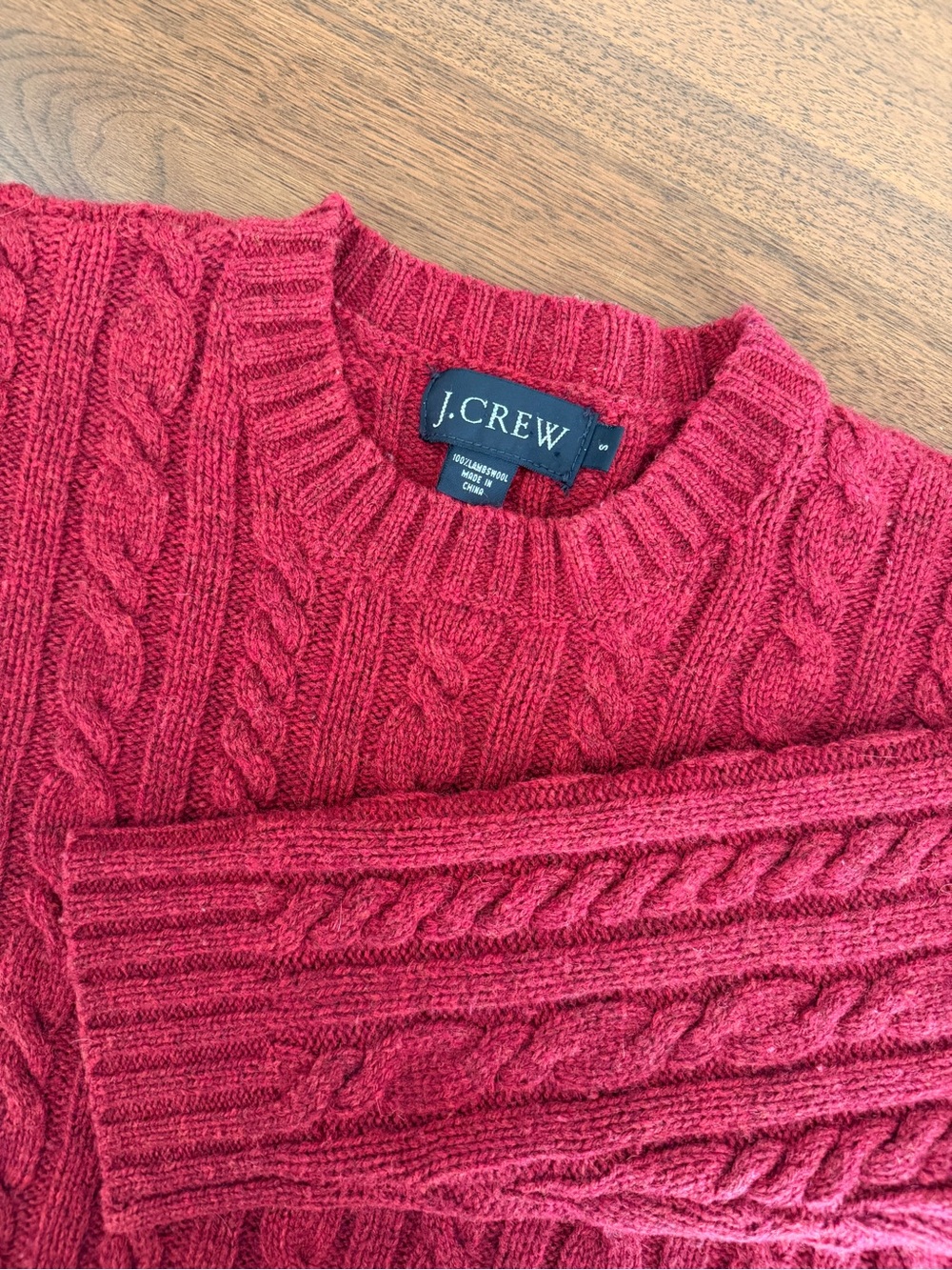 J.Crew Vintage 100% Lambswool Cable Knit Sweater Small Burgundy Classic